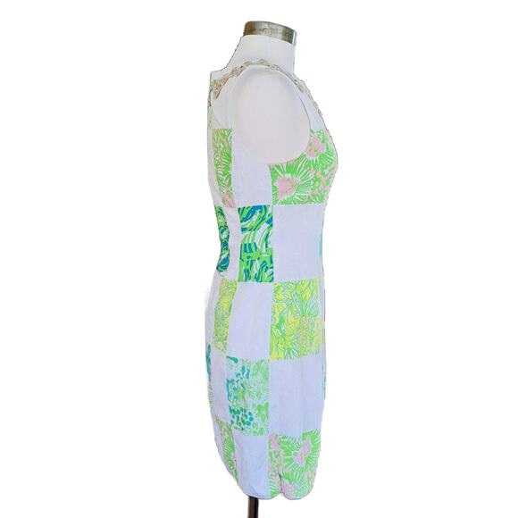 Lilly Pulitzer Janice Mini Dress Size 2 Gold Lace Lioness Patchwork - Picture 4 of 10